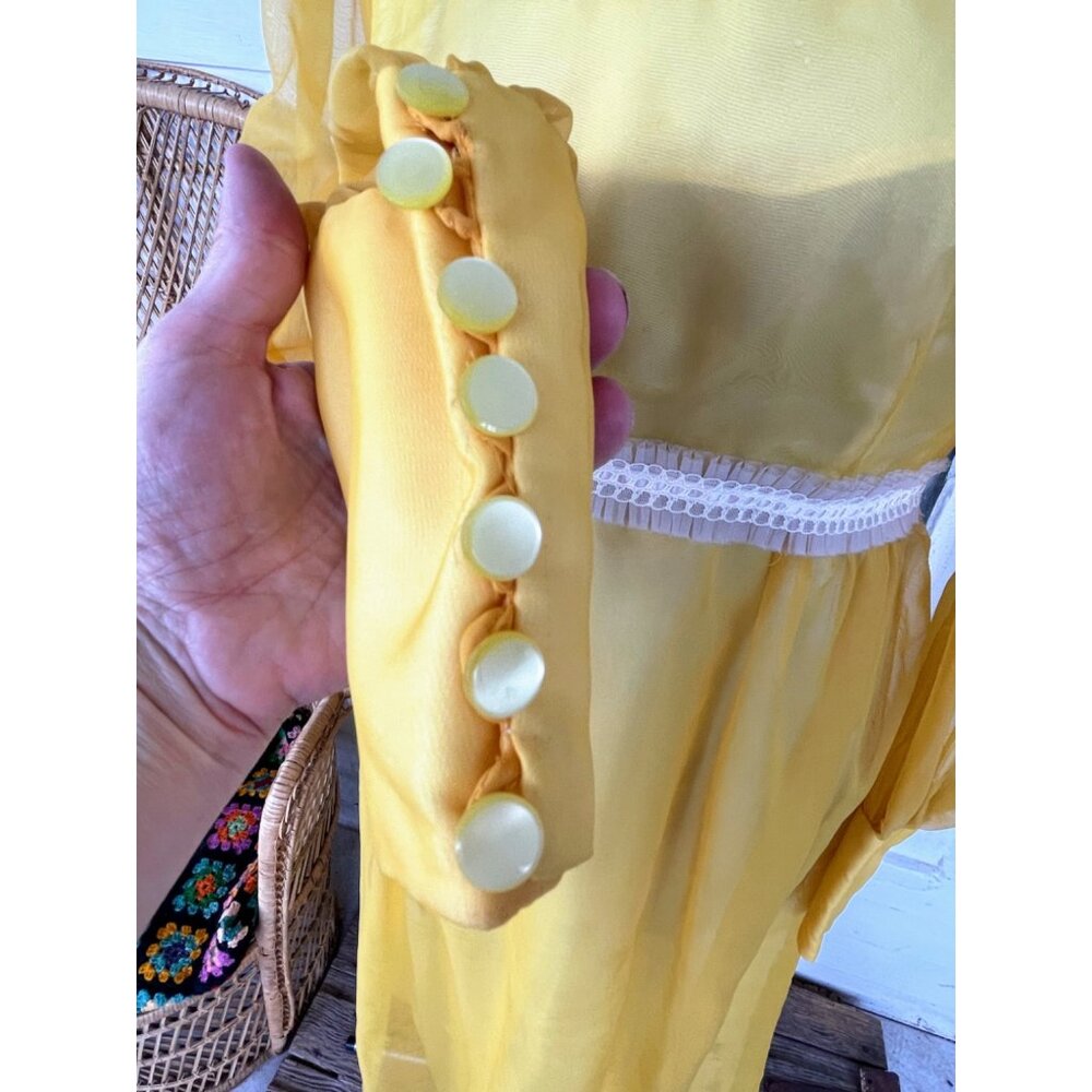 Vintage 1970s Mustard Yellow Sheer Nylon Maxi Dress Size M - Picture 4 of 16